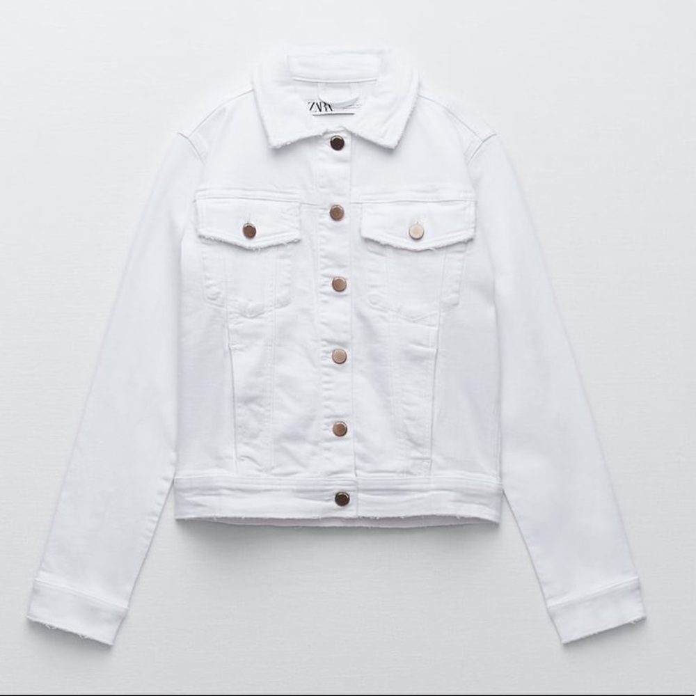 ZARA White Fitted Denim Jean Jacket S